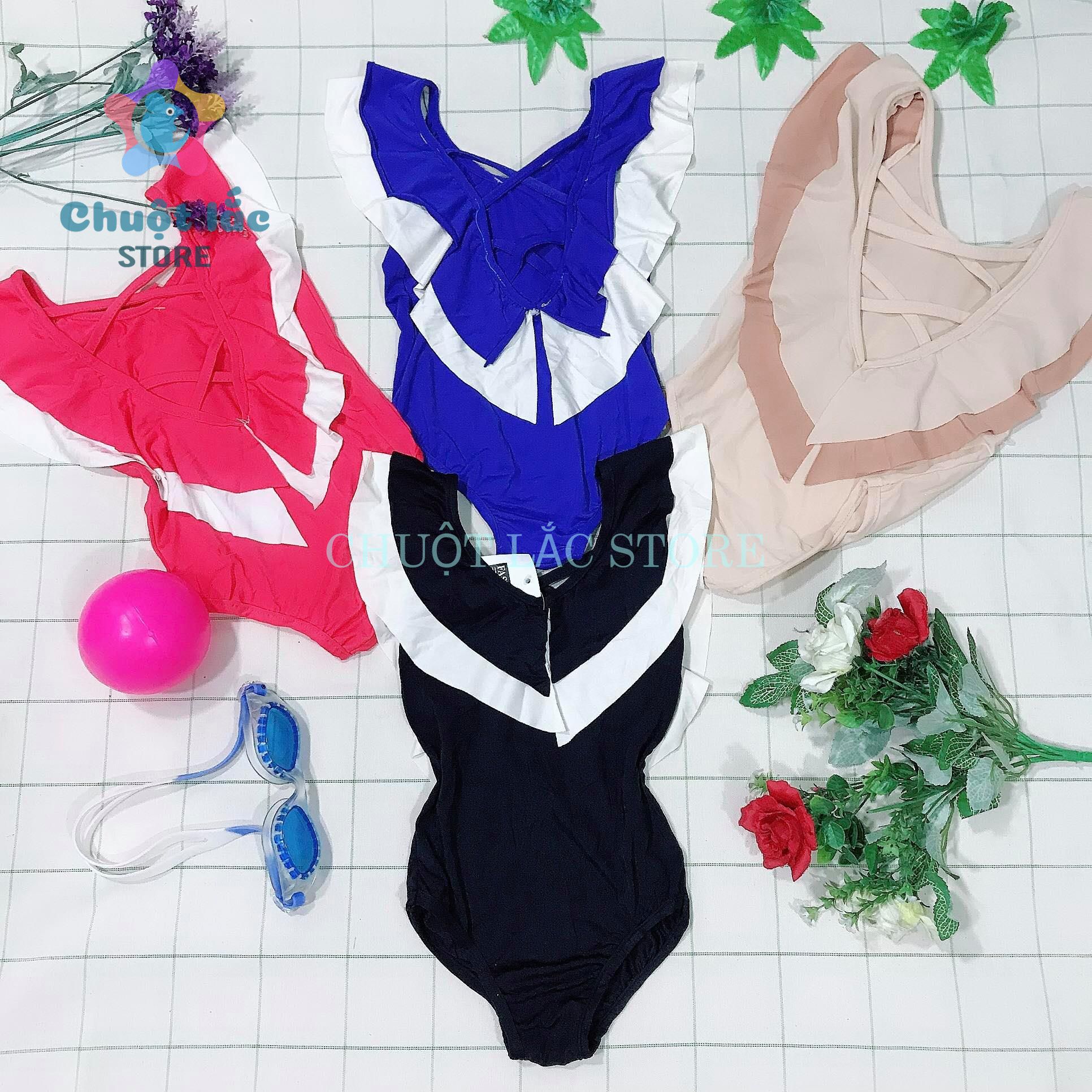 [HCM]Đồ bơi bé gái 1 mảnh kiểu bodychip cổ viền bèo 2 lớp dây chéo lưng thun lanh 4 chiều size to cho bé từ 10kg đến 30kg( màu hồng xanh đen kem)