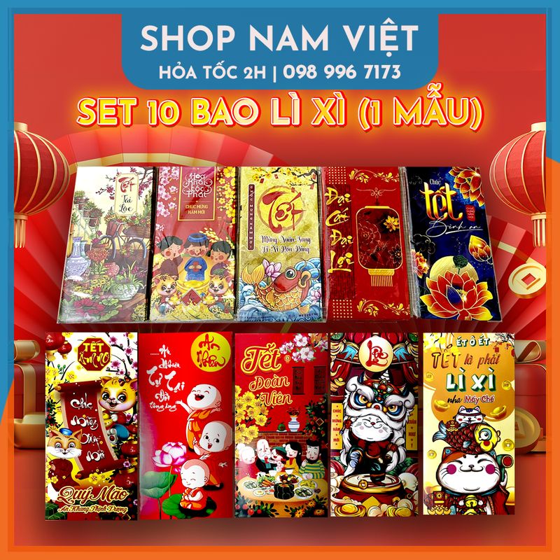 Set 10 phong bao lì xì tết quý mão nhiều mẫu độc lạ