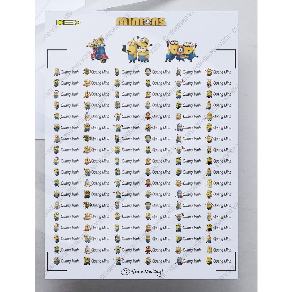 108 STICKER DÁN ĐỒ DÙNG HỌC TẬP TÊN BÉ (IN THEO YÊU CẦU)
