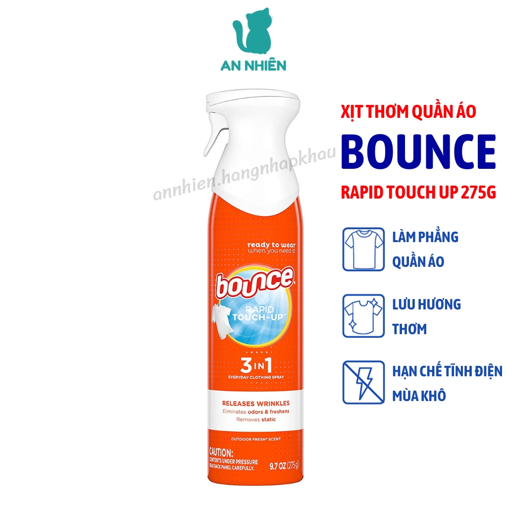 Xịt thơm chống nhăn quần áo Bounce Rapid Touch Up 275g