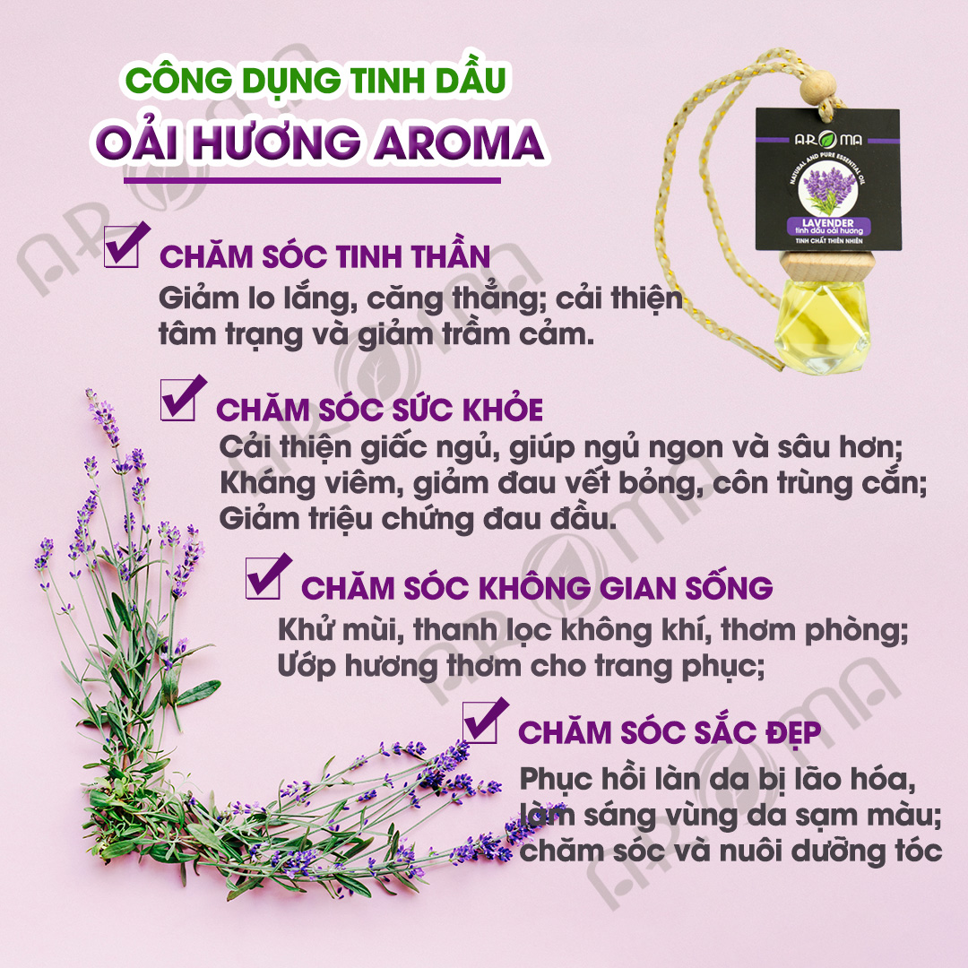 Tinh dầu hoa oải hương AROMA lavender essential oil, tinh dầu tự khuếch tán chai kim cương treo ô tô, treo thơm phòng