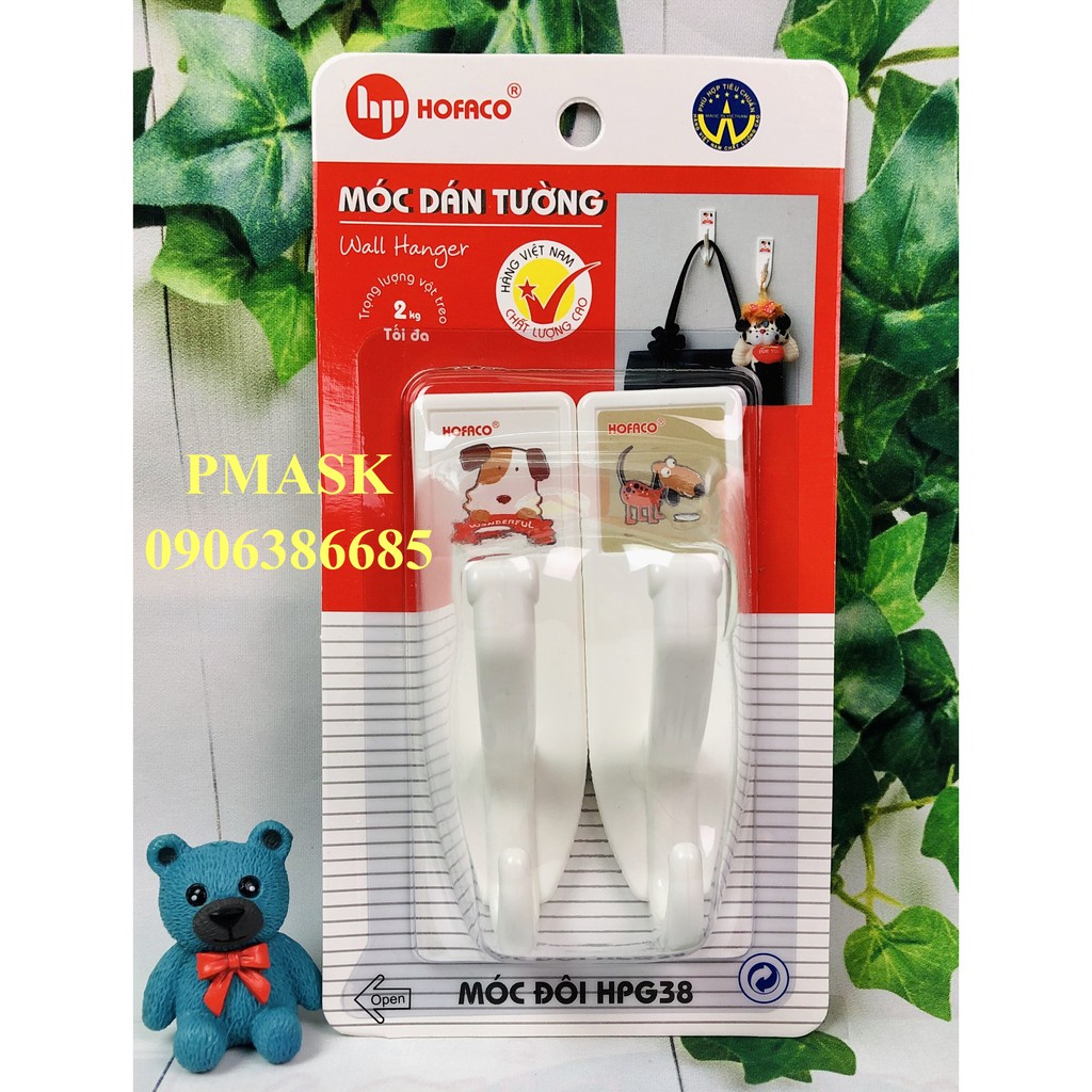 Móc dán dính tường bằng nhựa cao cấp - Móc đôi HPG38 – Móc dán tường chính hãng HOFACO
