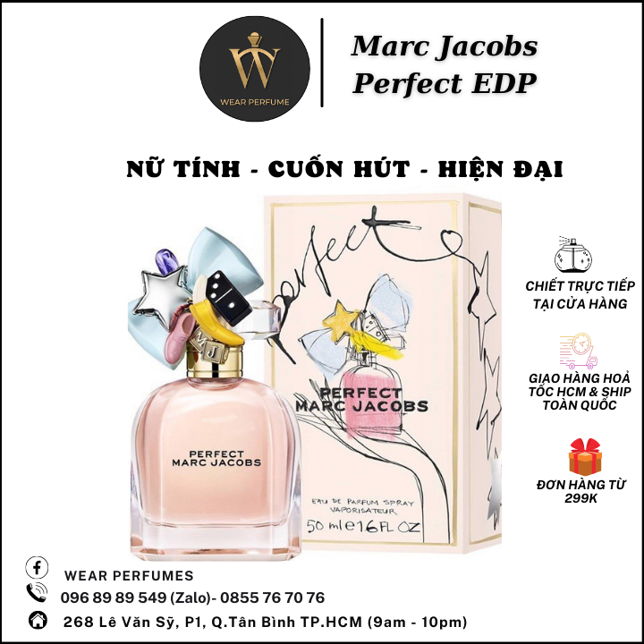 Nước Hoa Nữ Marc Jacobs Perfect EDP - Phong cách Nữ tính, Cuốn hút, Hiện đại - Nhóm hương cashmeran, Hoa thủy tiên, Cây đại hoàng - Fullsize và Chiết