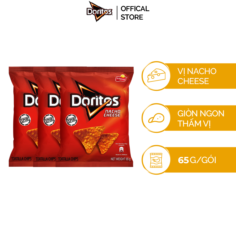 Combo of 3 Packs of Doritos Crispy Corn Snacks 65g Nacho Cheese/Taco Flavor - American-Style Richly Flavored Tortilla Snacks