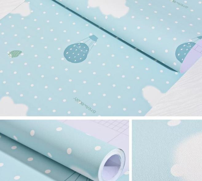 Cuộn giấy dán tường 10m giá rẻ khổ 45cm khinh khí cầu xanh siêu dễ thương