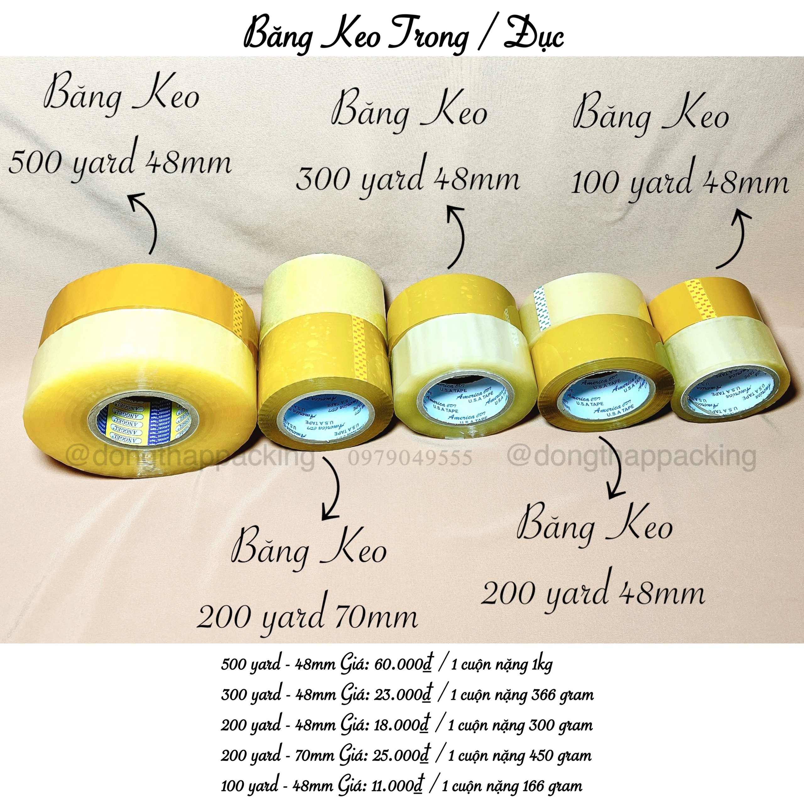 BĂNG KEO TRONG/ĐỤC 500 YARD 1KG / CUỘN