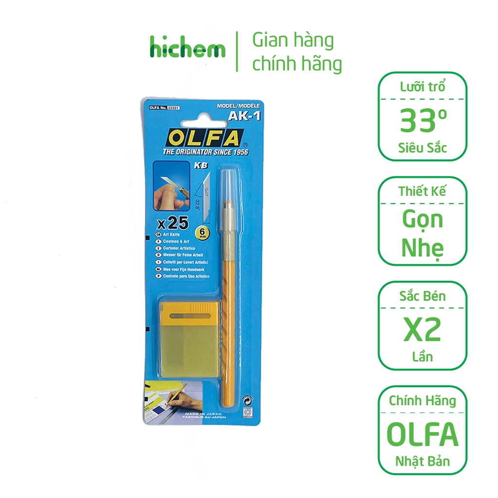 Dao Trổ OLFA AK-1 Cấu Trúc Gọn Nhẹ, Cán Có Khía, Cắt Chính Xác Tuyệt Đối 25 Lưỡi Đi Kèm - KM Keo Epoxy A/B Siêu Dính