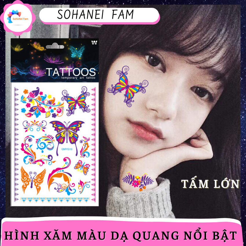 Hình Xăm Dán Tattoo Những Chú Bướm Xinh Xắn Màu Dạ Quang Nổi Bật Tấm Lớn  265 x 145 cm  SOHANEI FAM  Hình Xăm Dán Tạm Thời  Lazadavn