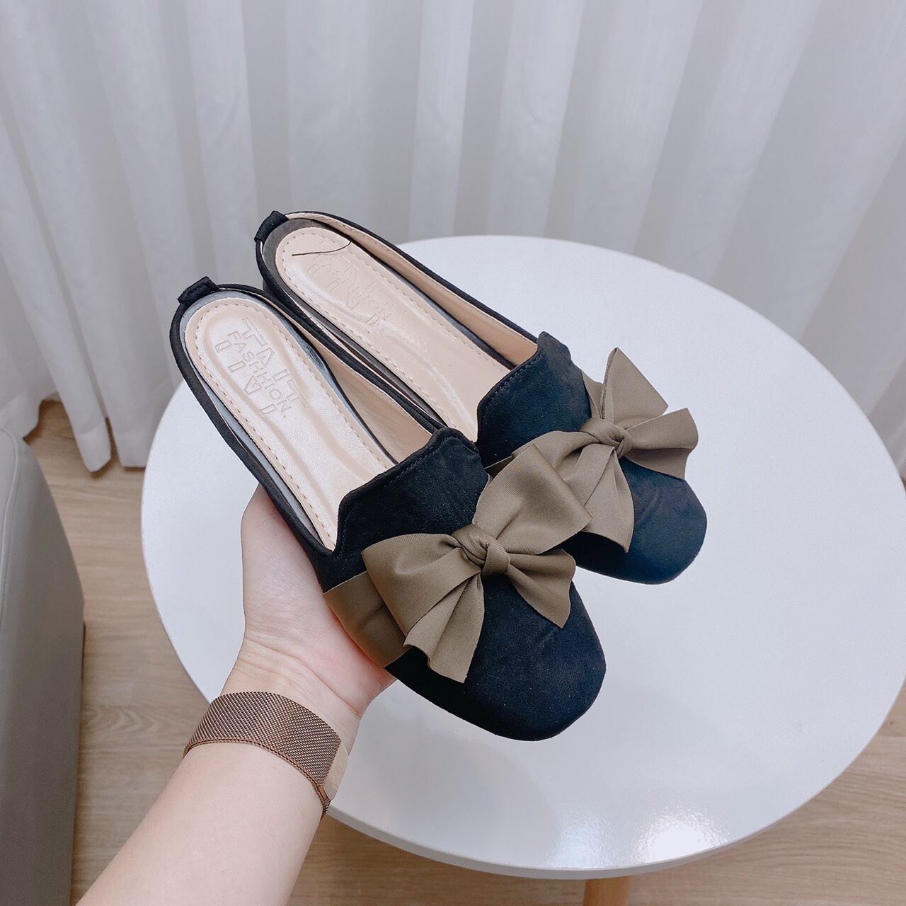 Dép sục nữ đạp gót phối nơ lụa cực êm lên chân cực đẹp