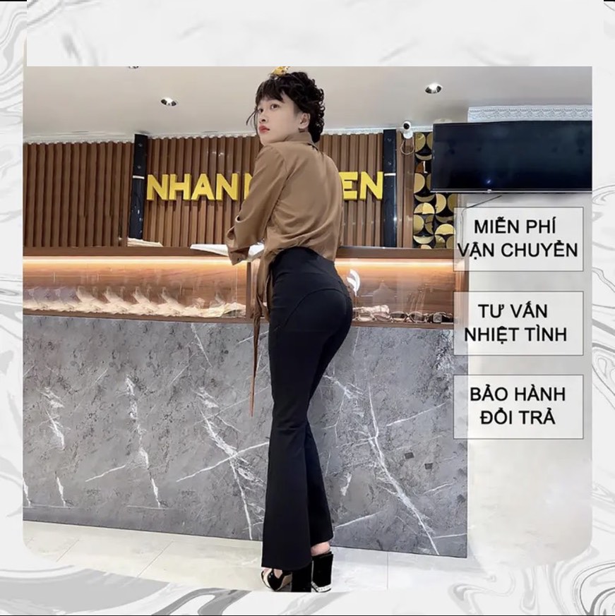 Quần loe nâng mông cạp cao chất umi co dãn.