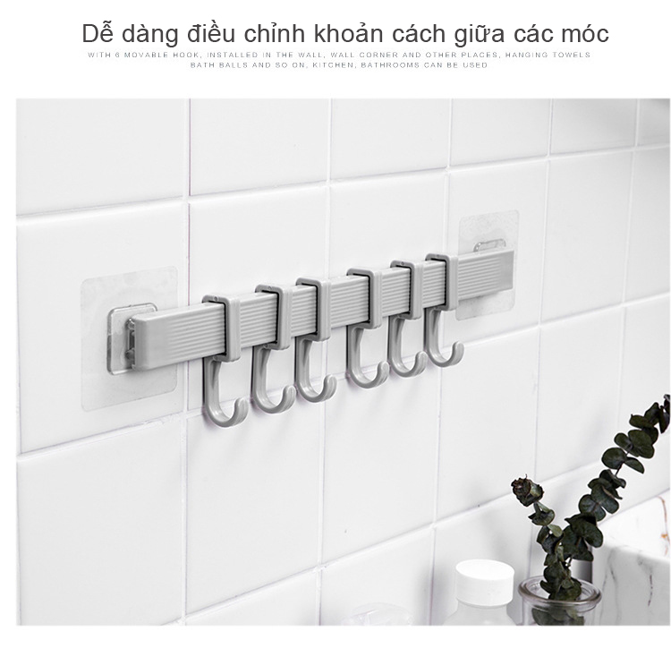 Thanh treo đồ 6 móc dán tường siêu chắc