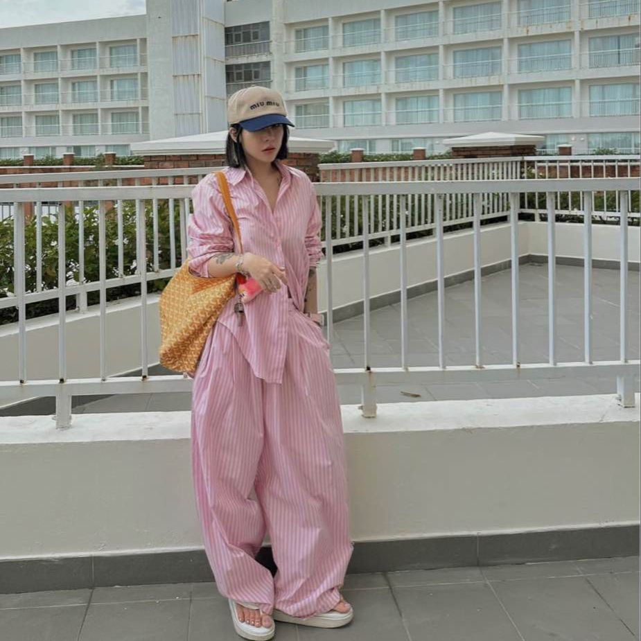 RENBYTEE - Áo Sơmi Tay Dài Sọc