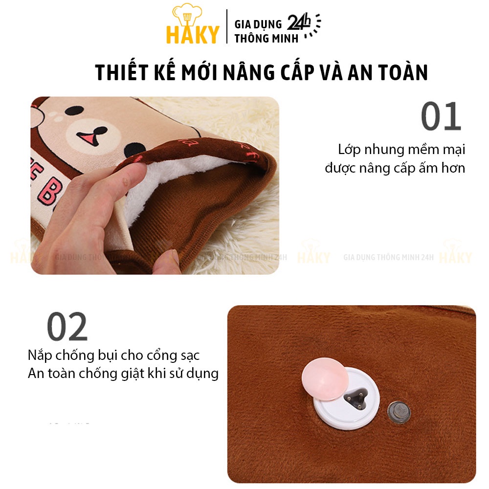 Túi chườm nóng sạc điện tự ngắt hình dễ thương HAKY012, túi sưởi nóng lạnh giảm ê buốt, đau nhức chân tay, đau bụng kinh