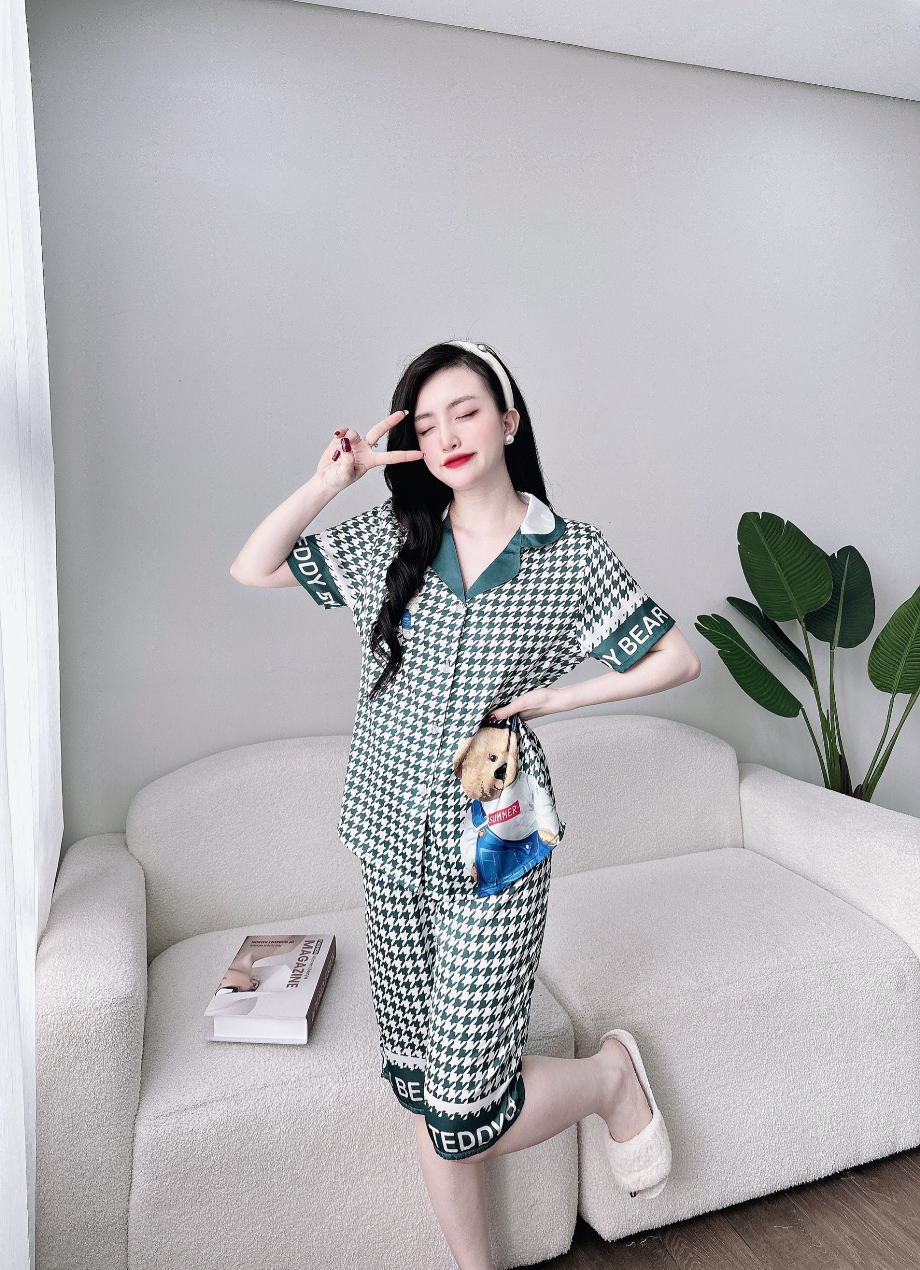Bộ lửng lụa tay ngắn nhiều họa tiết dễ thương