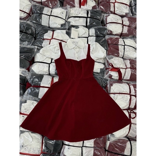 Váy Nhung Phối Cổ Dáng Sơ Mi Có BIGSIZE_Haxuanstore