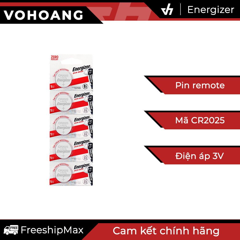 Pin remote xe hơi xe máy - vỉ 5 viên energizer e-cr2025
