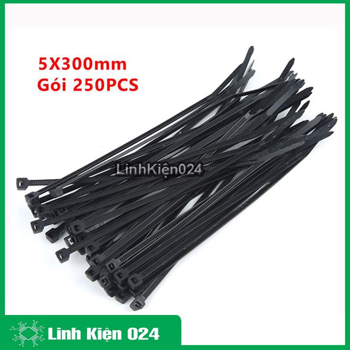 Gói 250pcs dây thít đen 5x300mm buộc chắc chắn