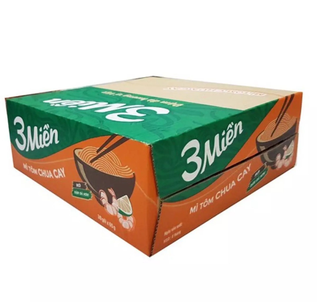 Thùng Mì 3 Miền Tôm Chua Cay 30 gói X 65gr