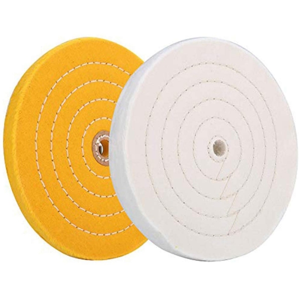 2 Sets of Polishing Cloth Wheels 8 Inches 20 cm, Suitable for Bench Grinder-White + Yellow