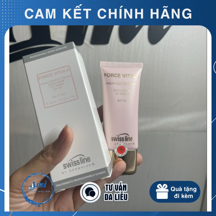 Kem chống nắng làm nền trang điểm Swissline Force Vitale Aqua Calm CC Cream SPF30