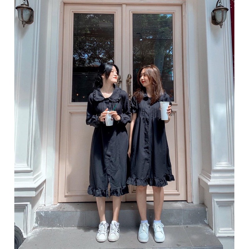 VÁY BABYDOLL CỔ SEN NỮ TÍNH - ĐẦM TRẮNG TIỂU THƯ ĐÍNH CÚC TAY BÈO ,VÁY BABYDOLL TRẮNG DÁNG DÀI CỔ BẺ BÁNH BÈO CHẤT THÔ LỤA MỀM ,XƯỞNG MAY TJT CÒI 1