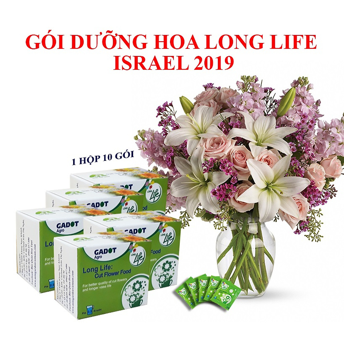 [HCM]Bộ 5 hộp Chế phẩm xử lý hoa Longlife của Israel - Bảo quản hoa cắm bình tươi lâu và 14 ngày không thối nước
