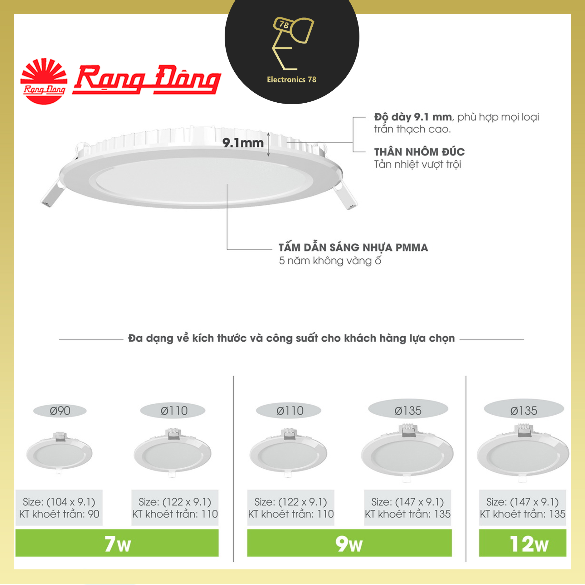 [Chính Hãng] Đèn Led Panel Âm Trần Rạng Đông PT04 - 7W, 9W, 12W - Ánh sáng Trắng / Vàng / Đổi màu
