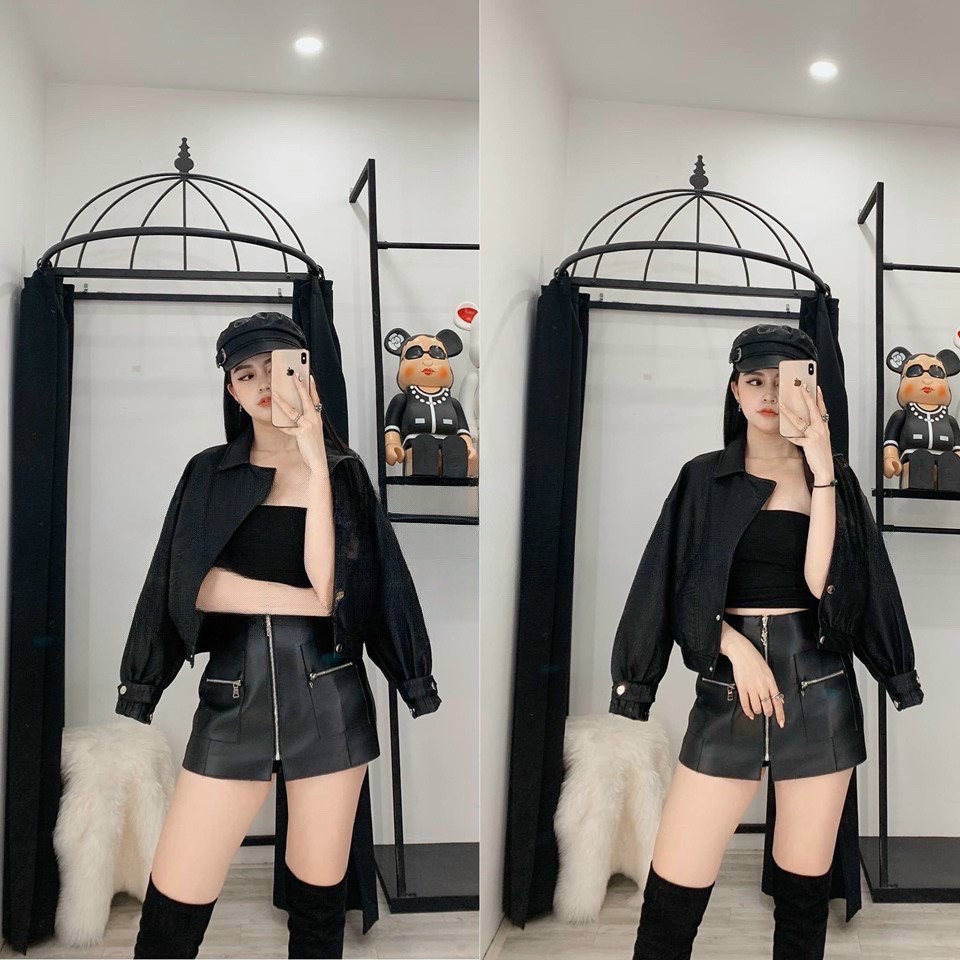 Mẫu áo siêu hót. Áo khoác da nữ cổ phối lông siêu xinh xắn