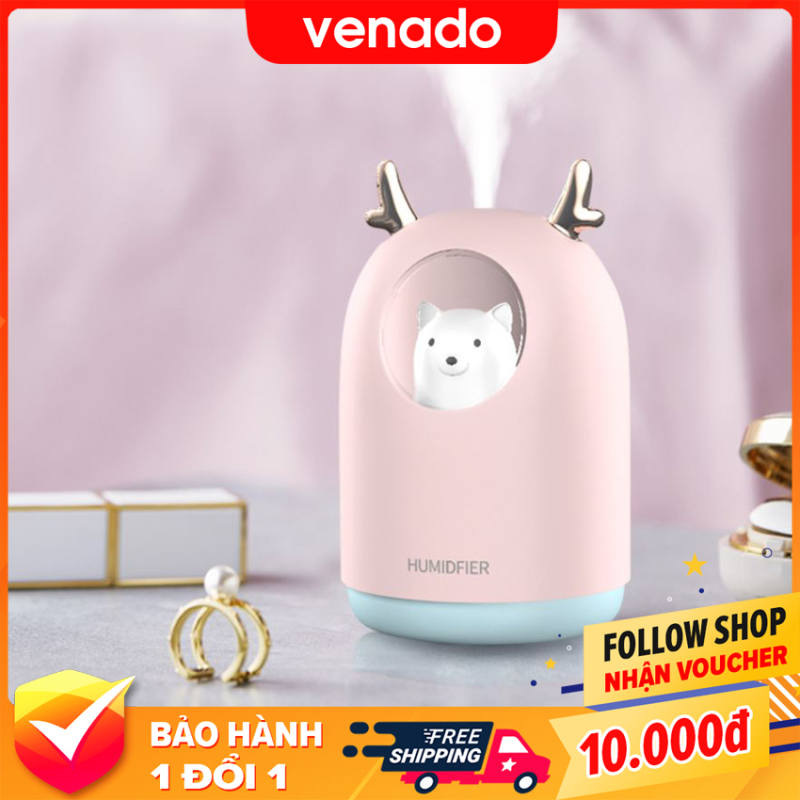 Máy phun sương tạo ẩm khuếch tán tinh dầu hình Gấu 300ml - Venado có thể dùng trên ô tô hoặc ở nhà, tích hợp đèn led làm đèn ngủ