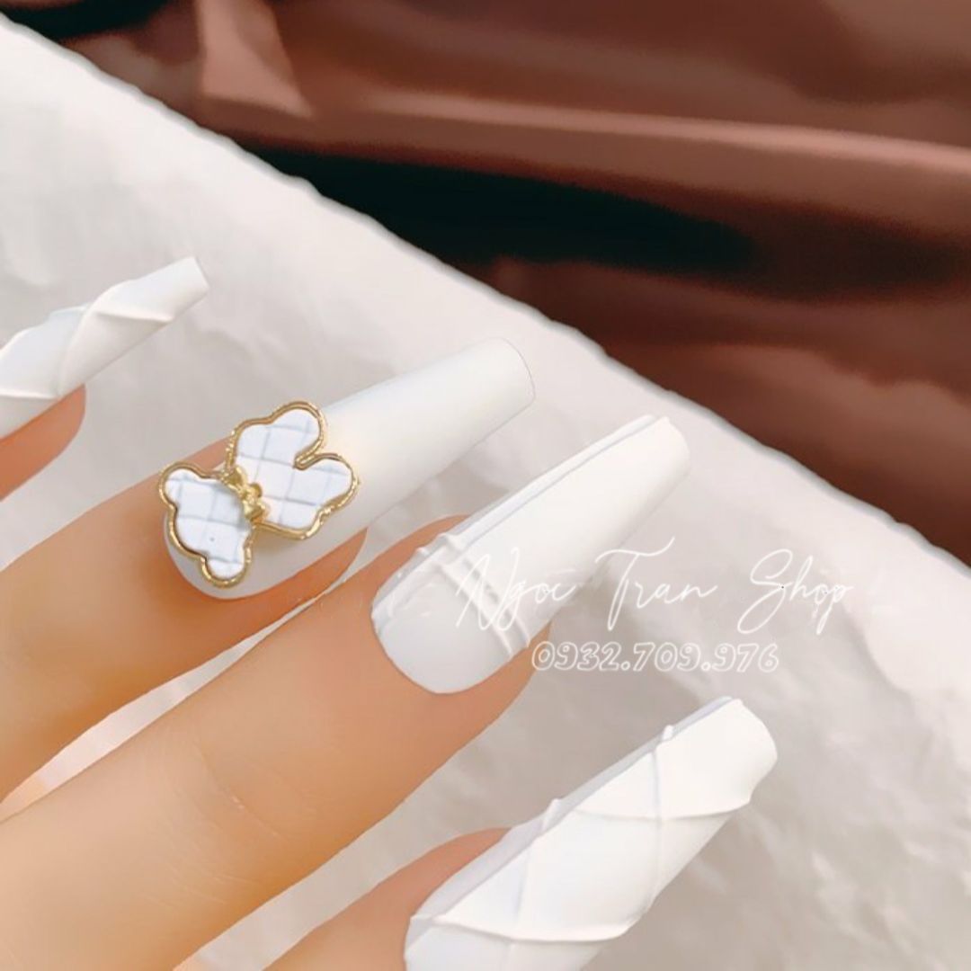 Charm Gấu Da Nơ Cao Cấp Đính Móng
