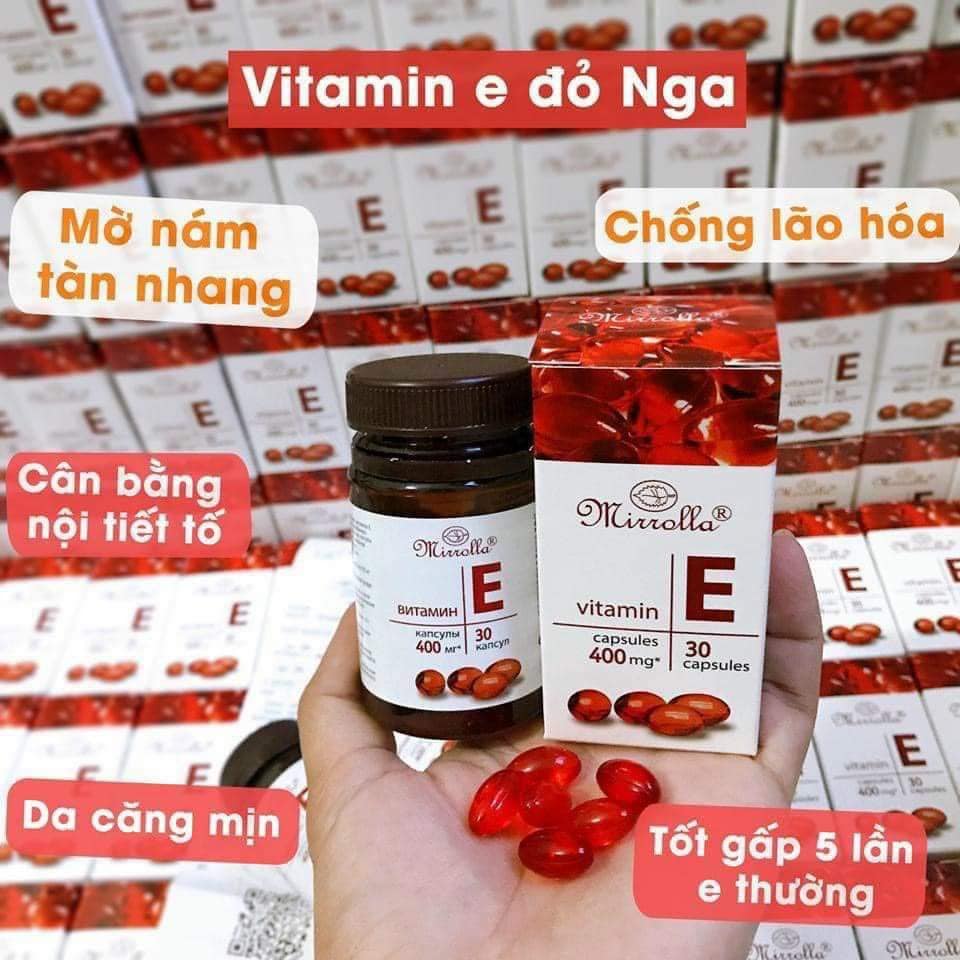 VIÊN UỐNG VITAMIN E ĐỎ 400MG MIRROLLA  CỦA NGA