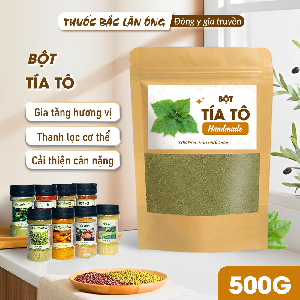 Bột tía tô 500g, nguyên chất, thơm mịn, dùng đắp mặt, pha uống - Lãn Ông