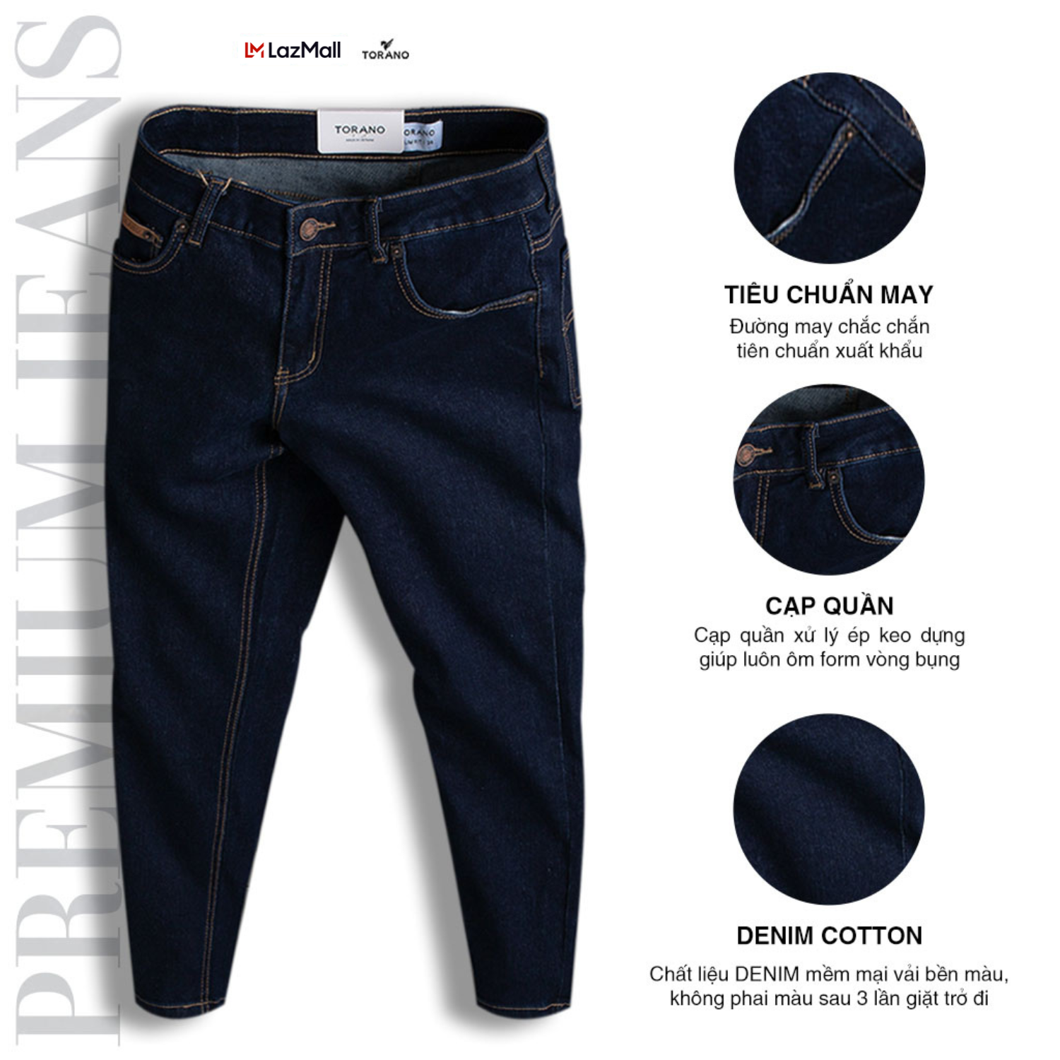 Quần Jeans nam TORANO dáng basic Slim Co Giãn Tốt, Không Bai Xù, Bền Màu, Phom Trẻ Trung EABJ012