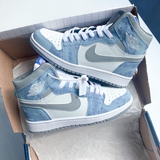 Giày Sneaker Jordan cổ cao Hyper Royal xanh loang nam nữ, Giày Jordan 1 high màu xanh ngọc xanh nỉ bản đẹp full box bill thumbnail