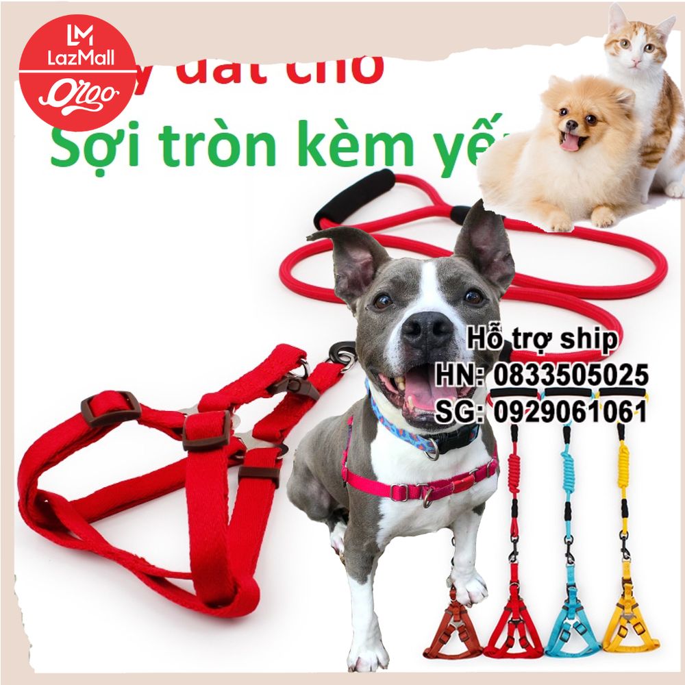 Orgo - Dây dắt chó tay cầm sợi tròn kèm yếm ngực xích chó / xích mèo / dây dắt chó mèo / dây dẫn chó / xích chó mèo