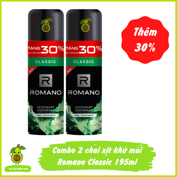 Combo 2 chai Romano Classic 195ml - Xịt khử mùi toàn thân nam hương nước hoa Romano màu xanh lá nhập khẩu