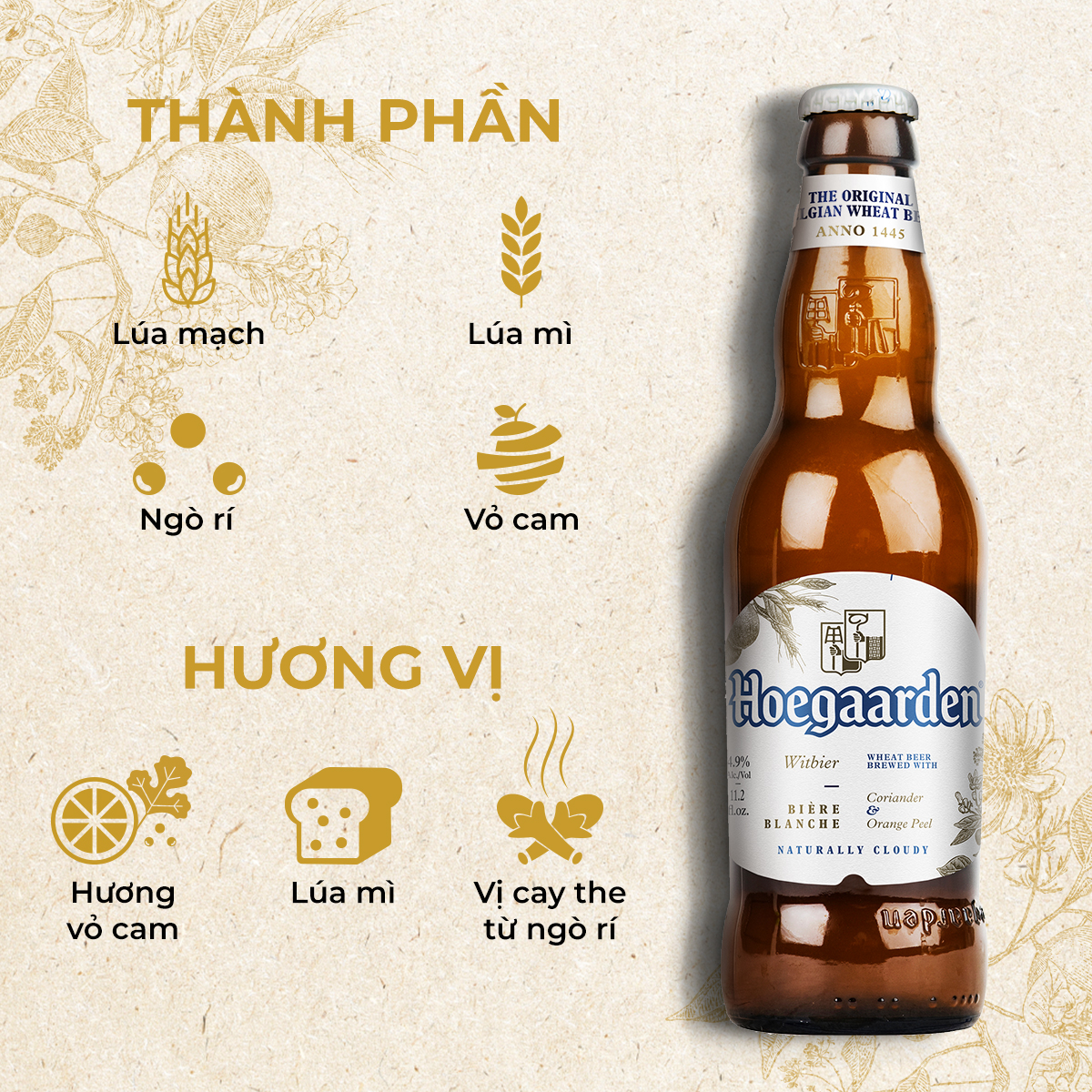 [25.11 - 29.11 VC ĐẾN 100K+FS] Thùng 24 chai bia Hoegaarden White (330ml/chai)