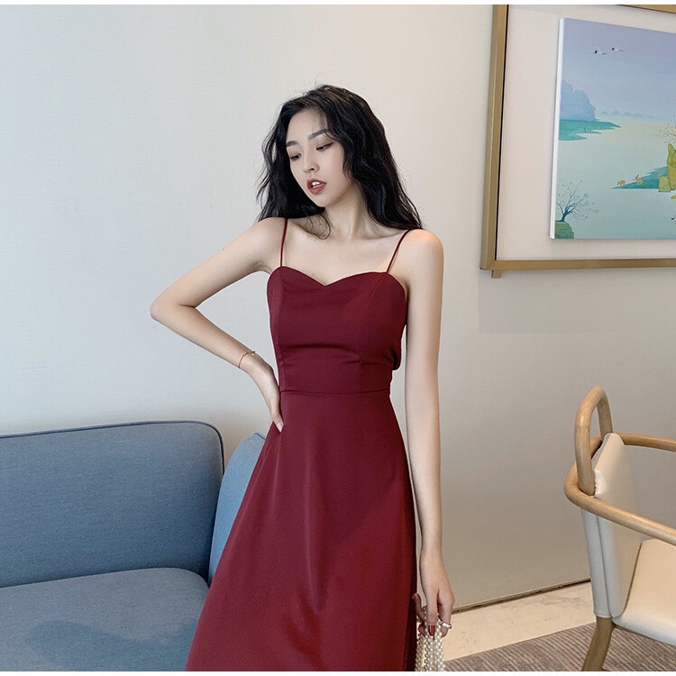 sẵn s ) Váy hai dây yếm hoạ tiết loang cúp ngực xẻ ngực v dáng ngắn xoè |  Shopee Việt Nam