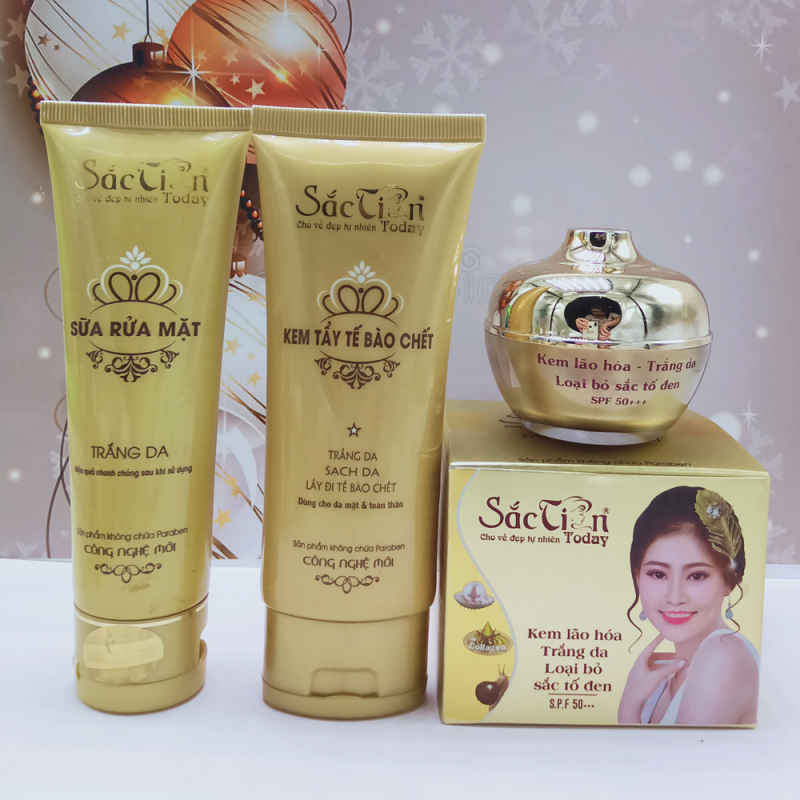 Combo Kem lão hóa trắng da loại bỏ sắc tố đen + Kem tẩy tế bào chết + Sữa rửa mặt Sắc Tiên Today giá rẻ