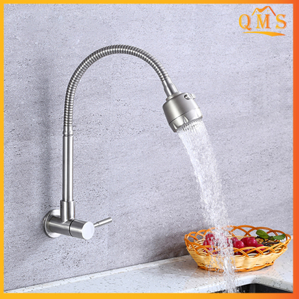 Vòi rửa chén bát lạnh gắn tường loại cần mềm chất liệu inox cao cấp chống gỉ. Đầu vòi 2 chế độ nước xoay 360 Độ tiện dụng