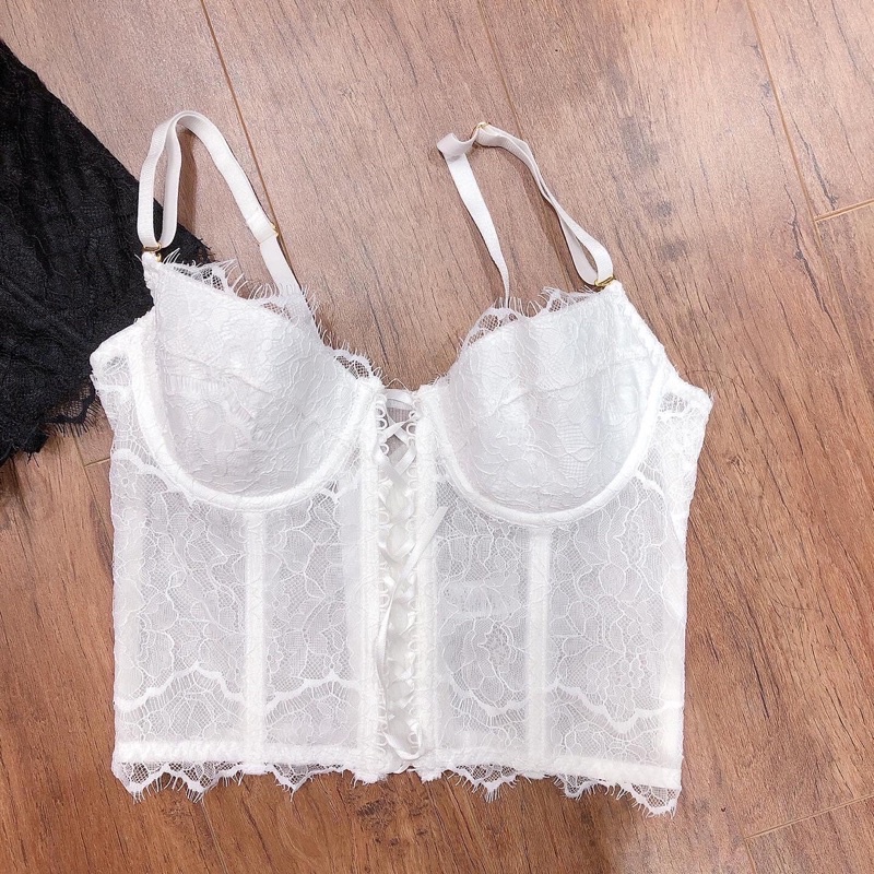 Áo corset ren dây đan (có sẵn mút ngực mỏng) [Shi.Lingerie]