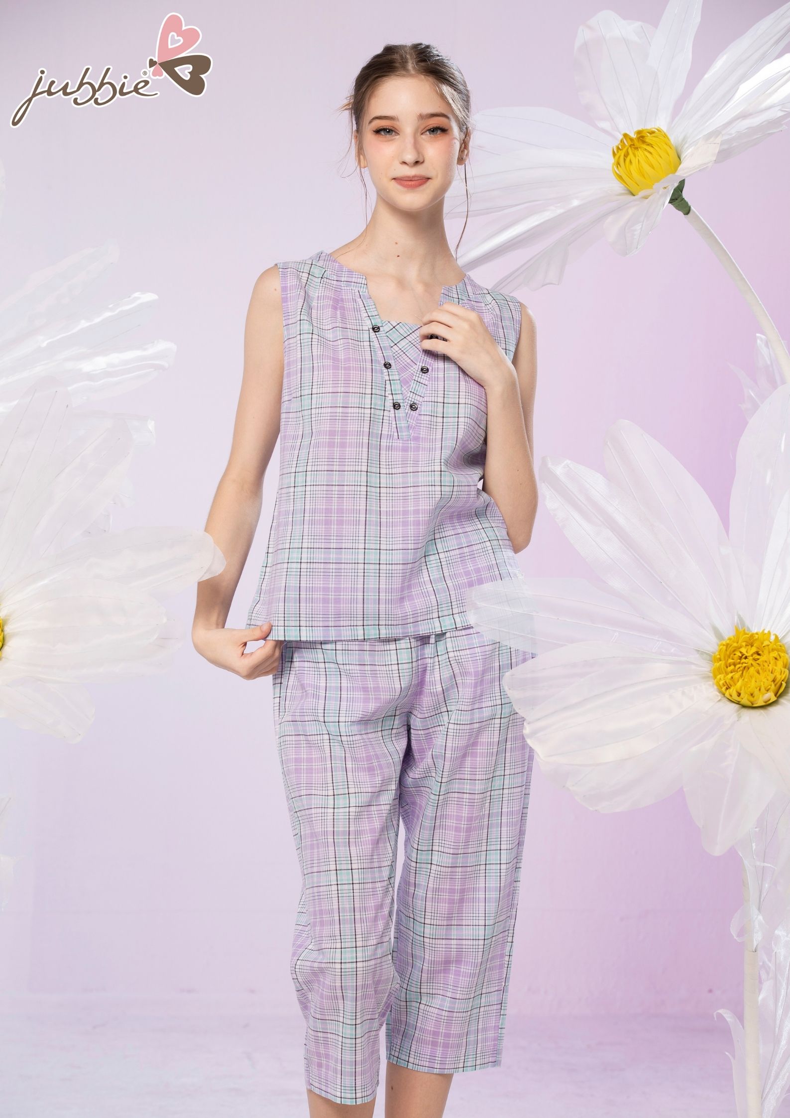 Bộ lửng cổ V đính nút mặc nhà Jubbie 2281