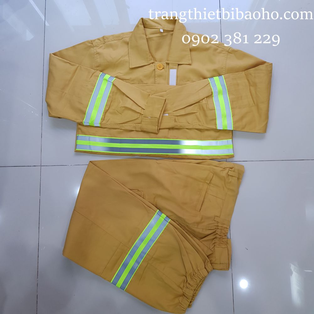 Bộ quần áo PCCC màu vàng phối phản quang theo TT 48/2015/TT-BCA - hình thật