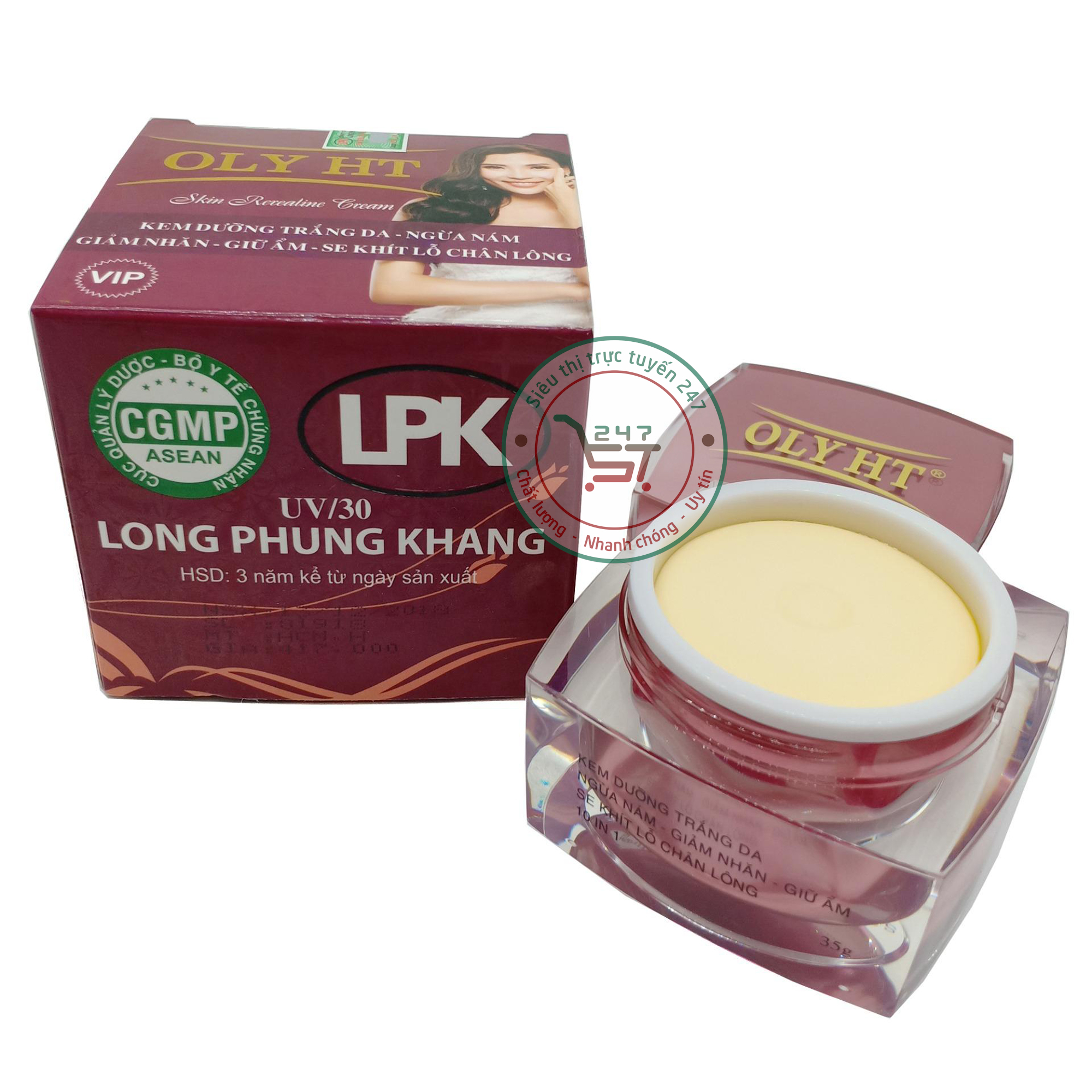 Kem dưỡng Trắng da mặt Ngừa nám Giảm nhăn Giữ ẩm Se khít lỗ chân lông 10in1 OLY HT 35g (Đỏ đô)