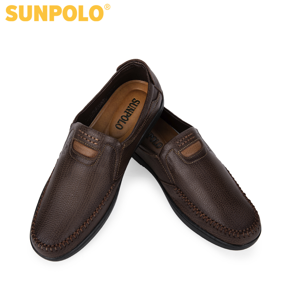 Giày mọi nam da bò SUNPOLO LS2098 (Nâu) Phiên bản mới cải tiến đế giày