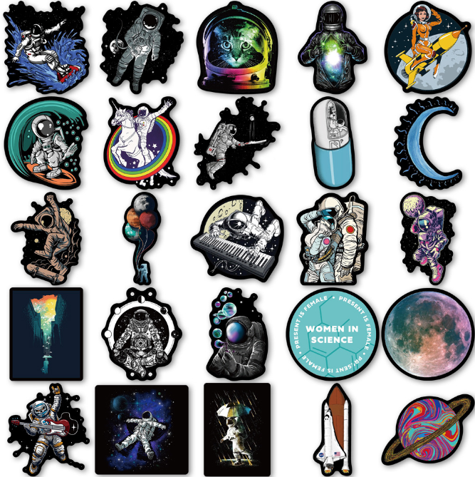 Sticker phi hành gia ngoài vũ trụ (nền đen)