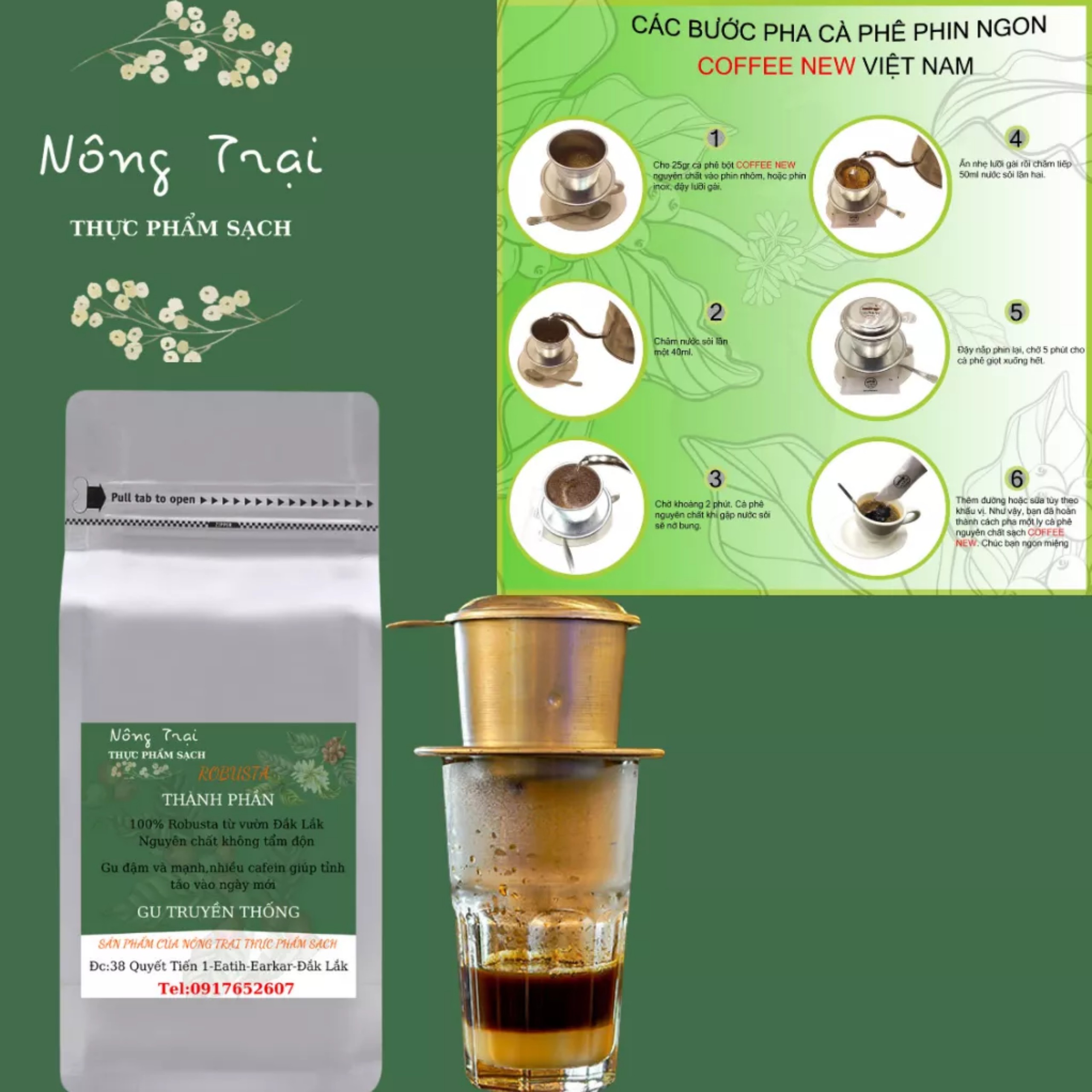 Cà phê Robusta - Cafe rang xay nguyên chất - cafe mộc 500G/gói