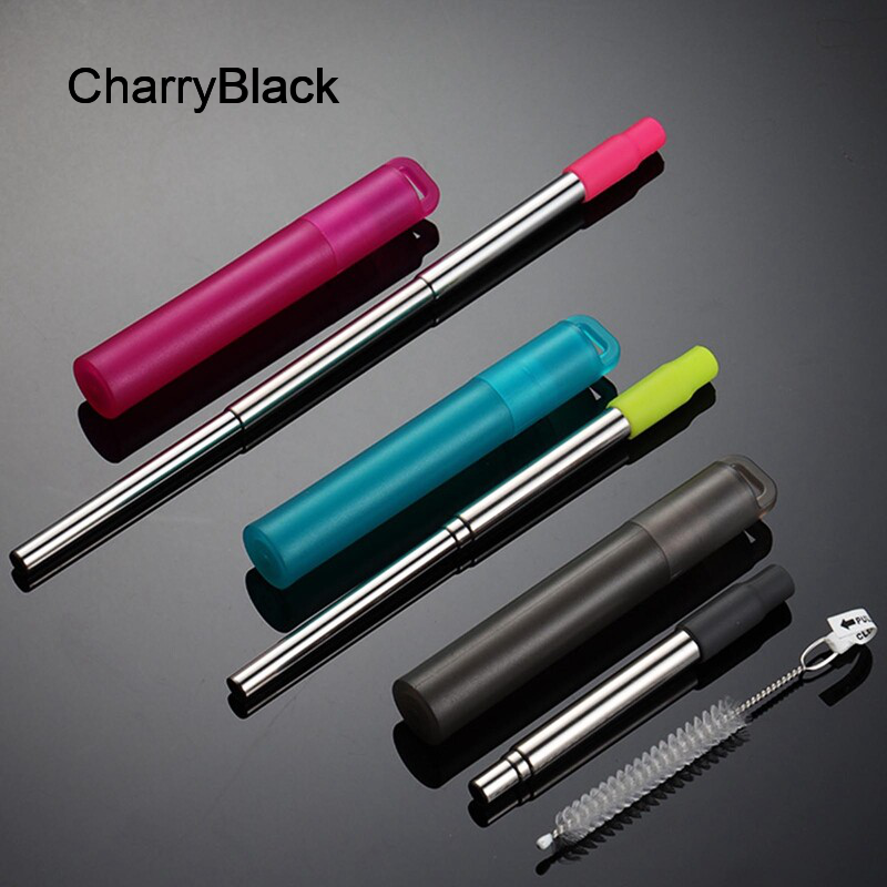 Reusable Telescopic Metal Straws With Food Grade Silicone Tip Collapsible Stainless Steel Folding Drinking Straws With Portable Plastic Case Cleaning Brush