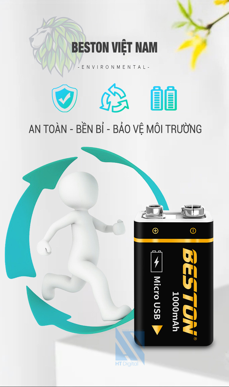 Pin sạc 9V Lithium Beston cổng sạc trực tiếp micro USB - Pin micro, đồng hồ đo điện, máy nghe nhạc, đèn pin,