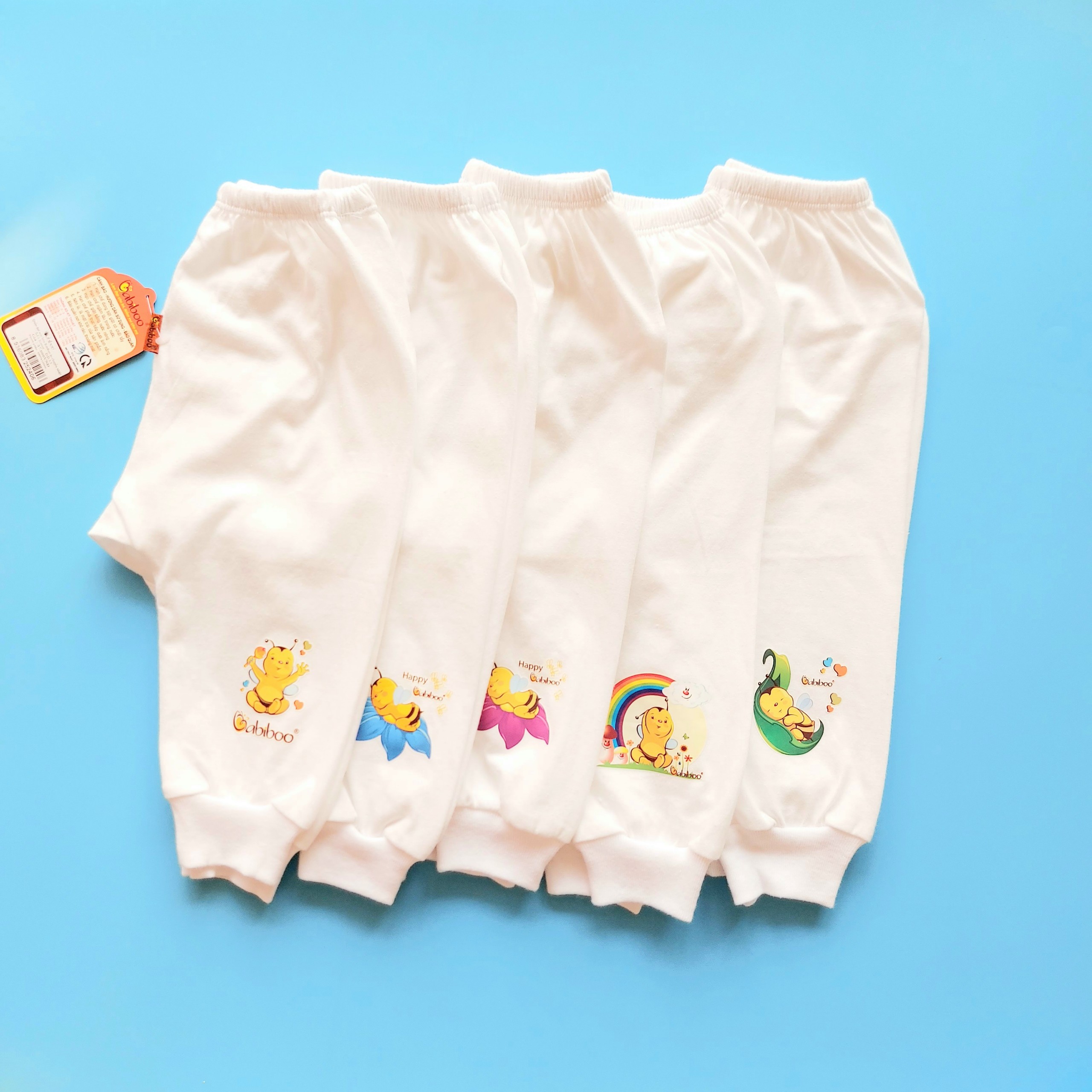 Combo 5 chiếc quần sơ sinh dài mặc tã màu trắng cho bé Babiboo BB33